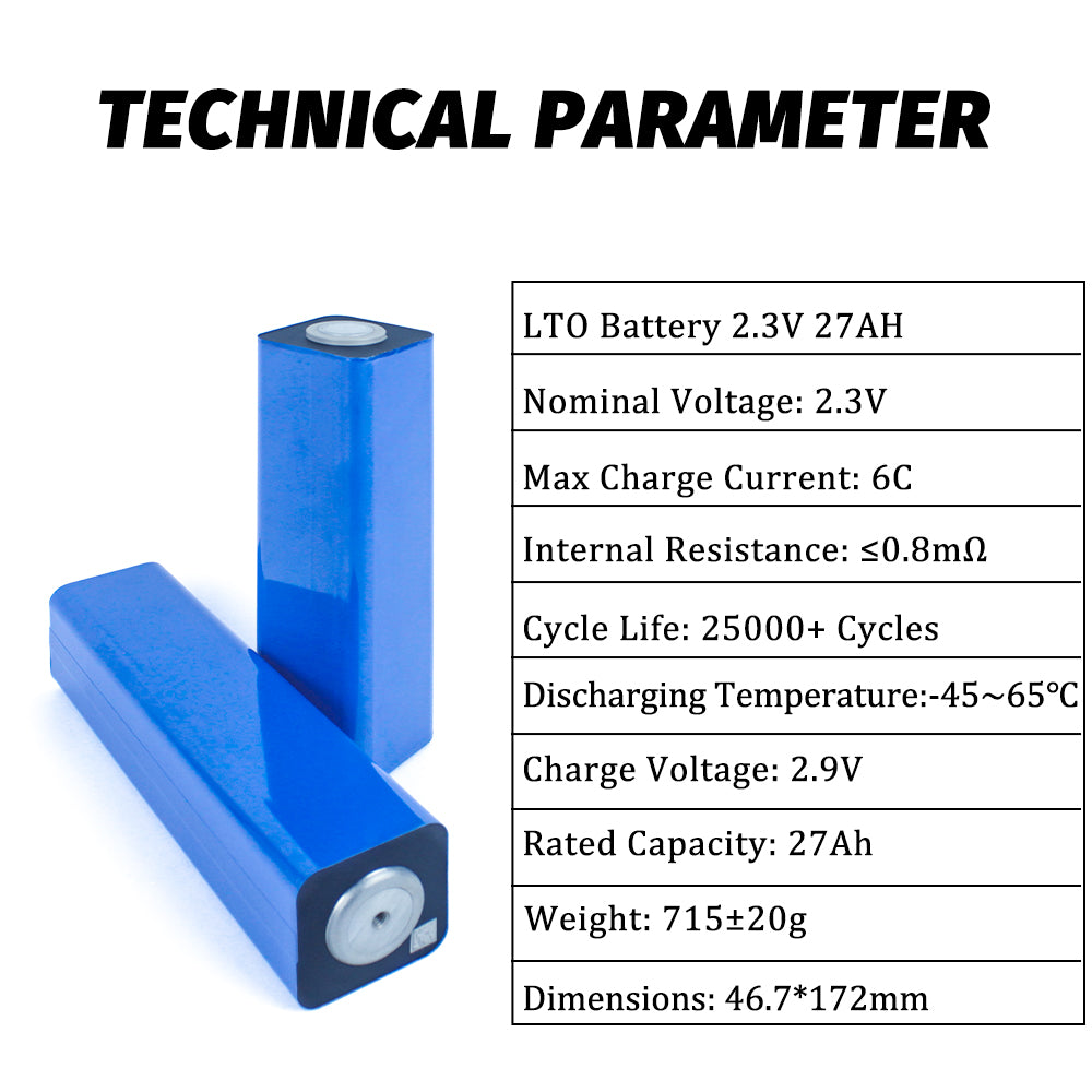 HAKADI LTO 2.3V 27Ah A Grade Rechargeable Battery 20C High Rate Discharge 6-24PCS For Solar Energy Storage RV EV Power Supply