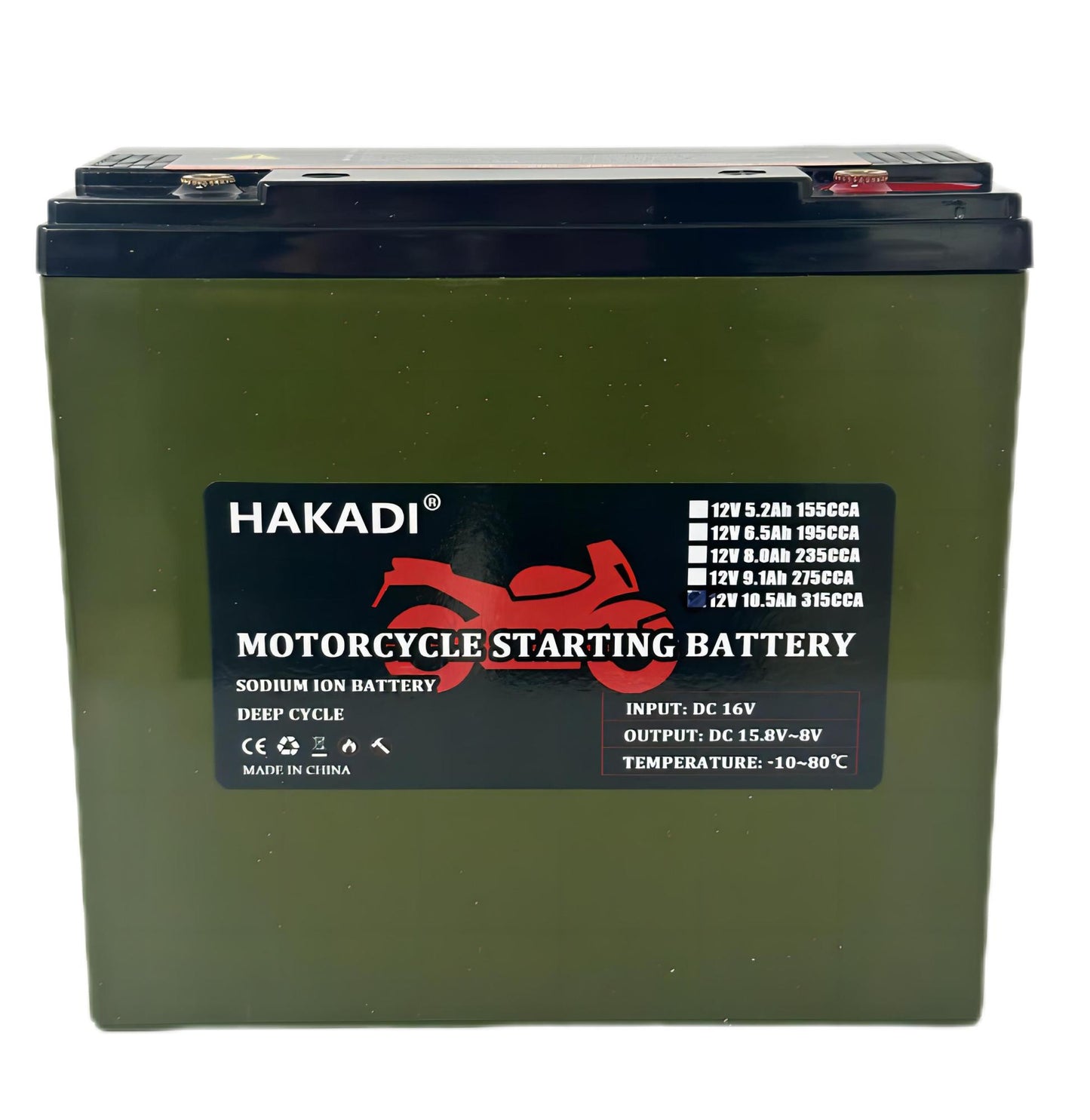 HAKADI Sodium-ion Rechargeable Battery Pack 12V 2.6Ah 5.2Ah 6.5Ah 7.8Ah 9.1Ah 10.4Ah Start Power For 80CCA~315CCA Motorcycle