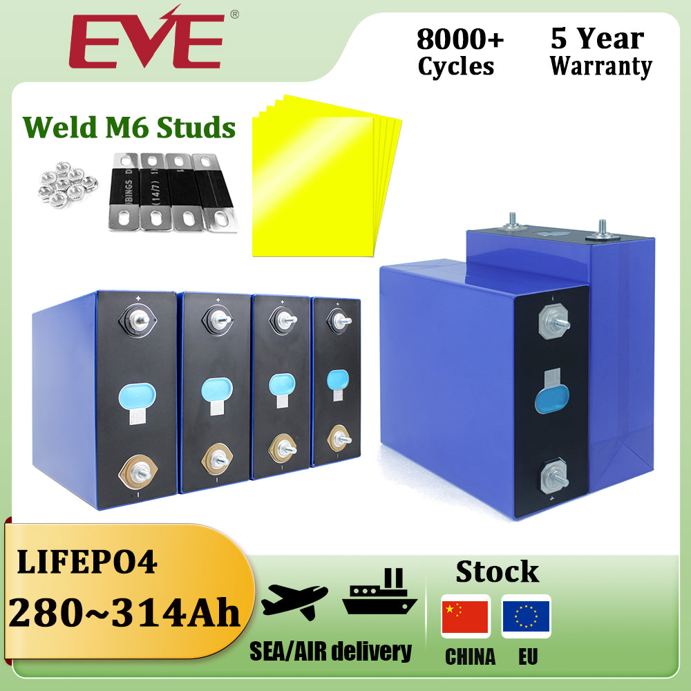 EU Stock Lifepo4 EVE 3.2V 280Ah V1 3.2V 304Ah 314Ah Rechargeable Batteries 4-16 PCS For DIY 48V Energy Storage System Solar Power Supply