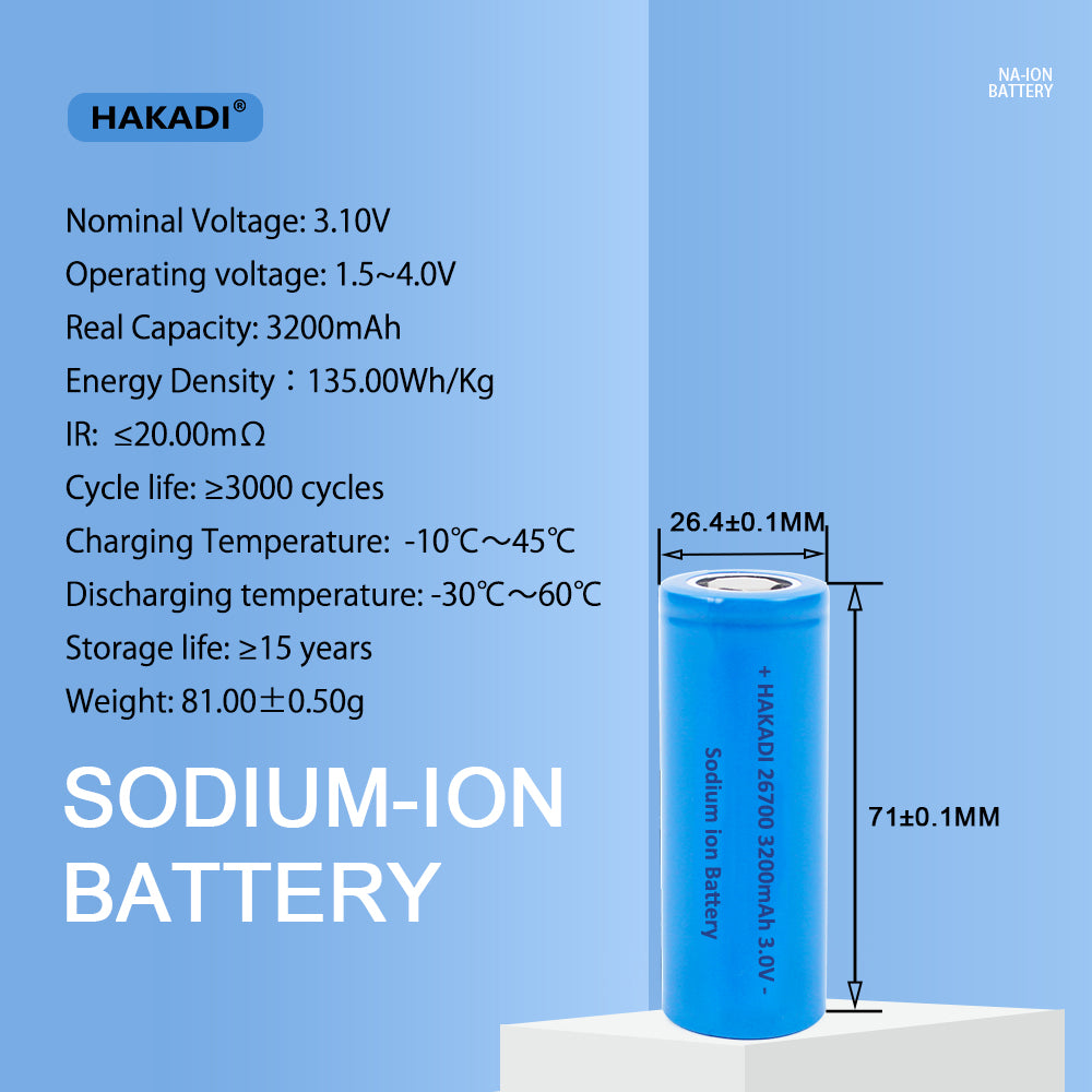 HAKADI Sodium-ion 26700 3V 3200mah Rechargeable Batteries 4-20PCS 5C High Rate Discharge For Solar Light Outdoor Power