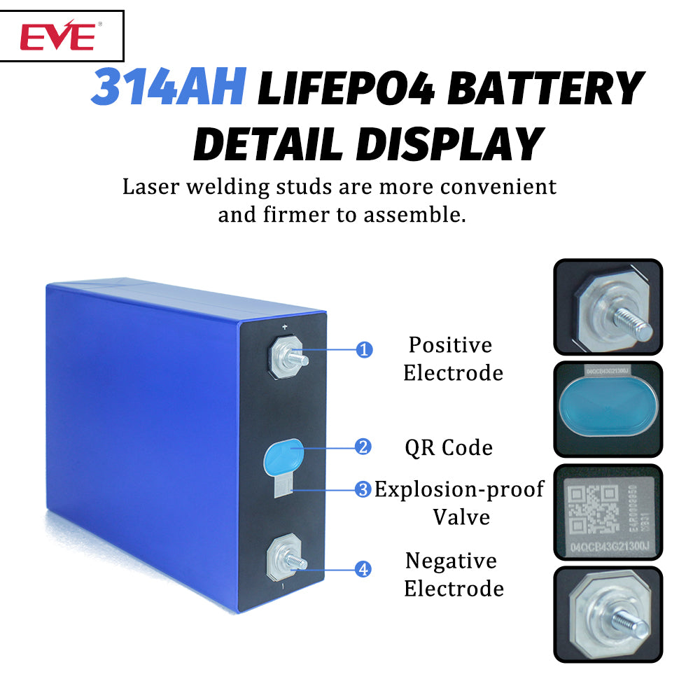EU Stock Fast Delivery EVE MB31 3.2V 314Ah Lifpo4 Prismatic Rechargeable Batteries 4-16PCS For DIY Power Bank Solar Energy System