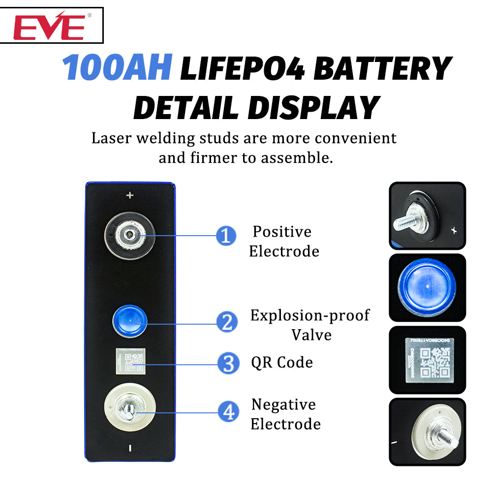EVE 3.2V 100Ah Rechargeable Lifepo4 A Grade Original Batteries 4-16PCS 4000+ Cycle For Solar Energy Storage System Outdoor Power Supply Home Appliance