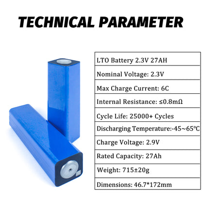 HAKADI LTO 2.3V 27Ah A Grade Rechargeable Battery 20C High Rate Discharge 6-24PCS For Solar Energy Storage RV EV Power Supply