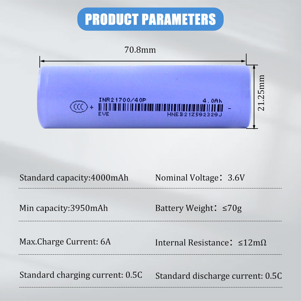 21700 EVE 40P 3.7V 4000mah 4800mah Lithium-ion Rechargeable Batteries High Rate Discharge For DIY Scooter Power Bank Flashlight 100-200pcs