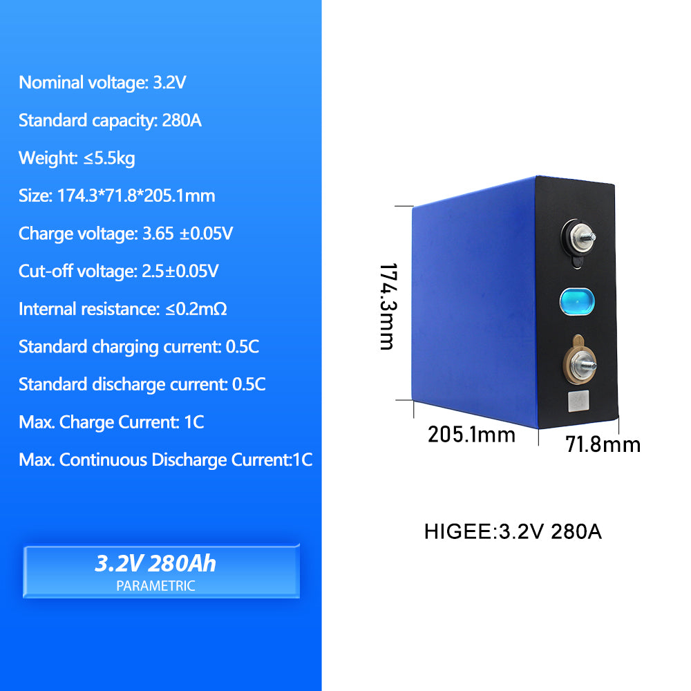 HIGEE 3.2V 280Ah Lifepo4 Rehchargeable Batteries 4-16PCS For Solar Energy Storage Power Bank Home System