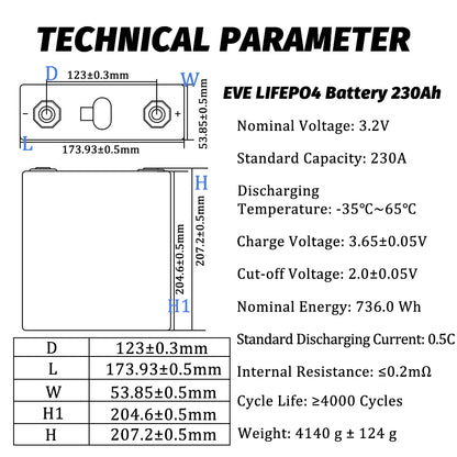EVE New 3.2V 230Ah LF230 Original A Grade Cell 4-16PCS Rechargeable Brand New Batteries For Wind Solar Energy Storage Power System