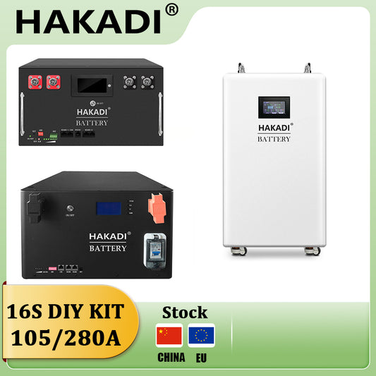 HAKADI EU Stock Fast Delivery 16S 105A 280A DIY Box With Smart BMS For DIY 48V 5KW 15KW Solar Energy Storage Power Supply
