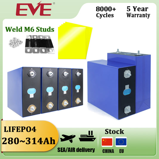 EU Stock Lifepo4 EVE 3.2V 280Ah V1 3.2V 304Ah 314Ah Rechargeable  Batteries 4-16 PCS For DIY 48V Energy Storage System Solar Power Supply