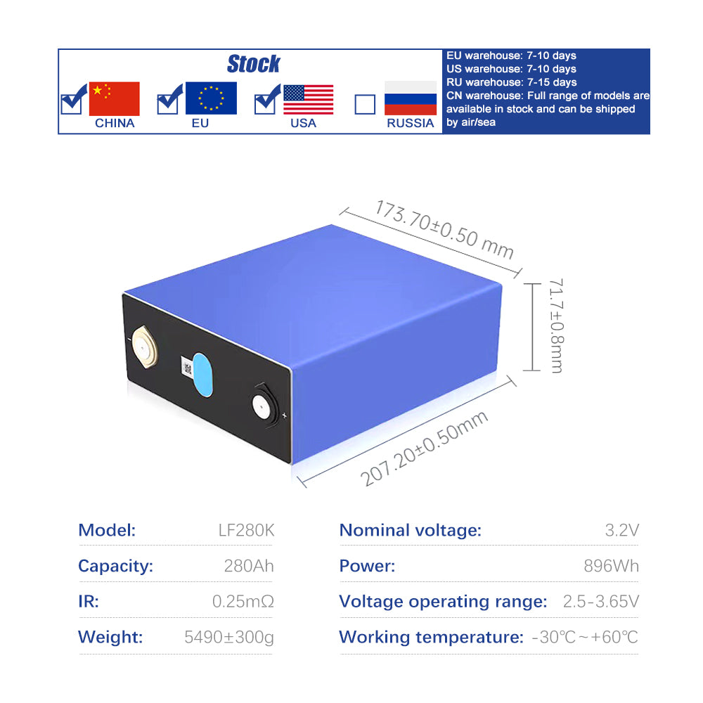 EU Stock Lifepo4 EVE 3.2V 280Ah V1 3.2V 304Ah 314Ah Rechargeable  Batteries 4-16 PCS For DIY 48V Energy Storage System Solar Power Supply
