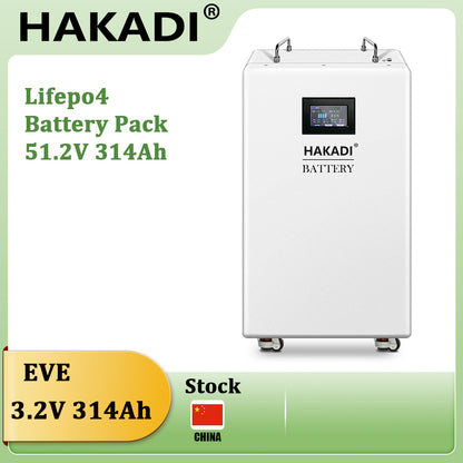 HAKADI 48V 200Ah 230Ah 280Ah 314Ah Lifepo4 Rechargeable Battery Pack With 200A Smart BMS 10-16Kwh For Solar System Home Appliance