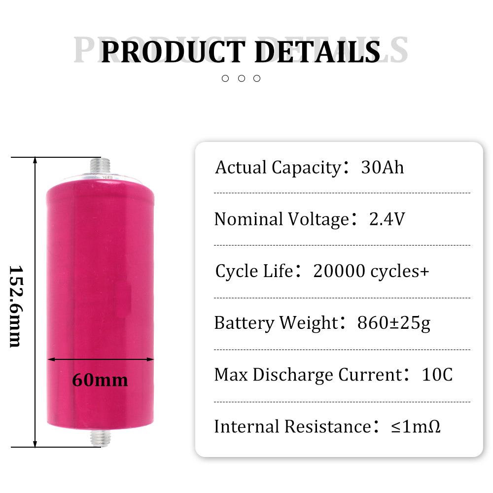 HAKADI LTO 2.4V 30Ah 60138 Rechargeable Batteries 6-24PCS 10C Rate Discharge For Low Temperature Solar Home System