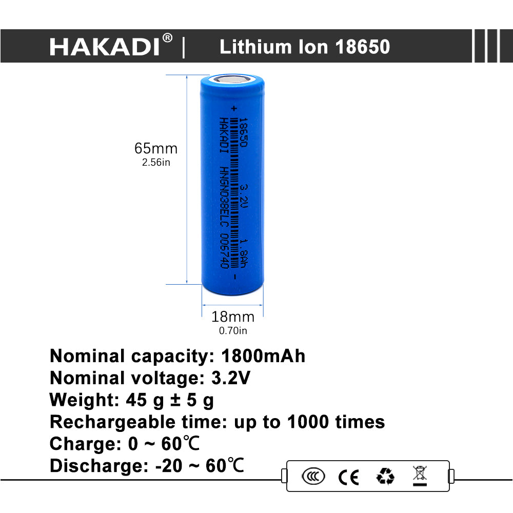 HAKADI 18650 3.2V 1800mah Rechargeable Lifepo4 Batteries 3-5C Discharge 4-40PCS For DIY E-Bike Scooter Boat Flashlight
