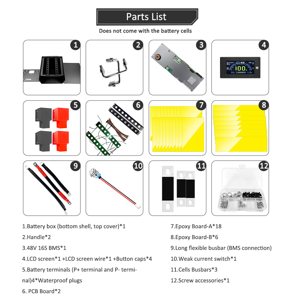 HAKADI EU Stock Fast Delivery 16S 105A 280A DIY Box With Smart BMS For DIY 48V 5KW 15KW Solar Energy Storage Power Supply