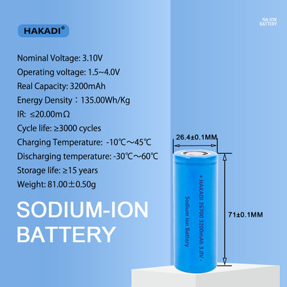 HAKADI Sodium-ion 26700 3V 3200mah Rechargeable Batteries 4-20PCS 5C High Rate Discharge For Solar Light Outdoor Power