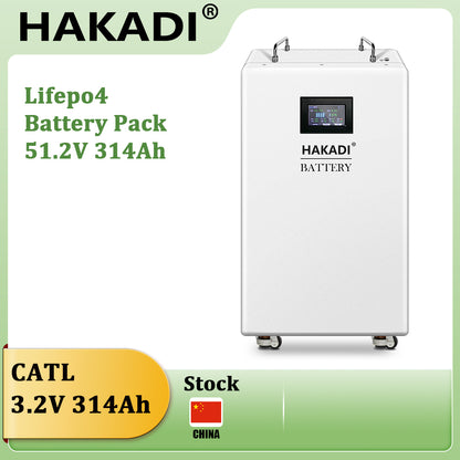 HAKADI 48V 200Ah 230Ah 280Ah 314Ah Lifepo4 Rechargeable Battery Pack With 200A Smart BMS 10-16Kwh For Solar System Home Appliance
