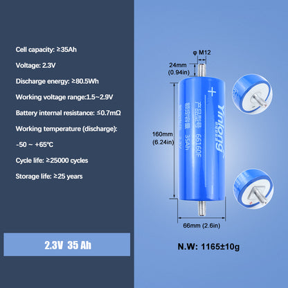 Yinlong 2.3V 35Ah Rechargeable 66160 LTO Battery For ESS 6-24PCS Backup Battery for UPS Jump Starter