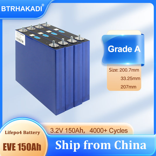 EVE 3.2V 150Ah Rechargeable Lifepo4 A Grade Batteries 4-16PCS 4000+ Cycle For DIY 12V 24V 48V 150Ah Solar Energy Storage Battery Pack