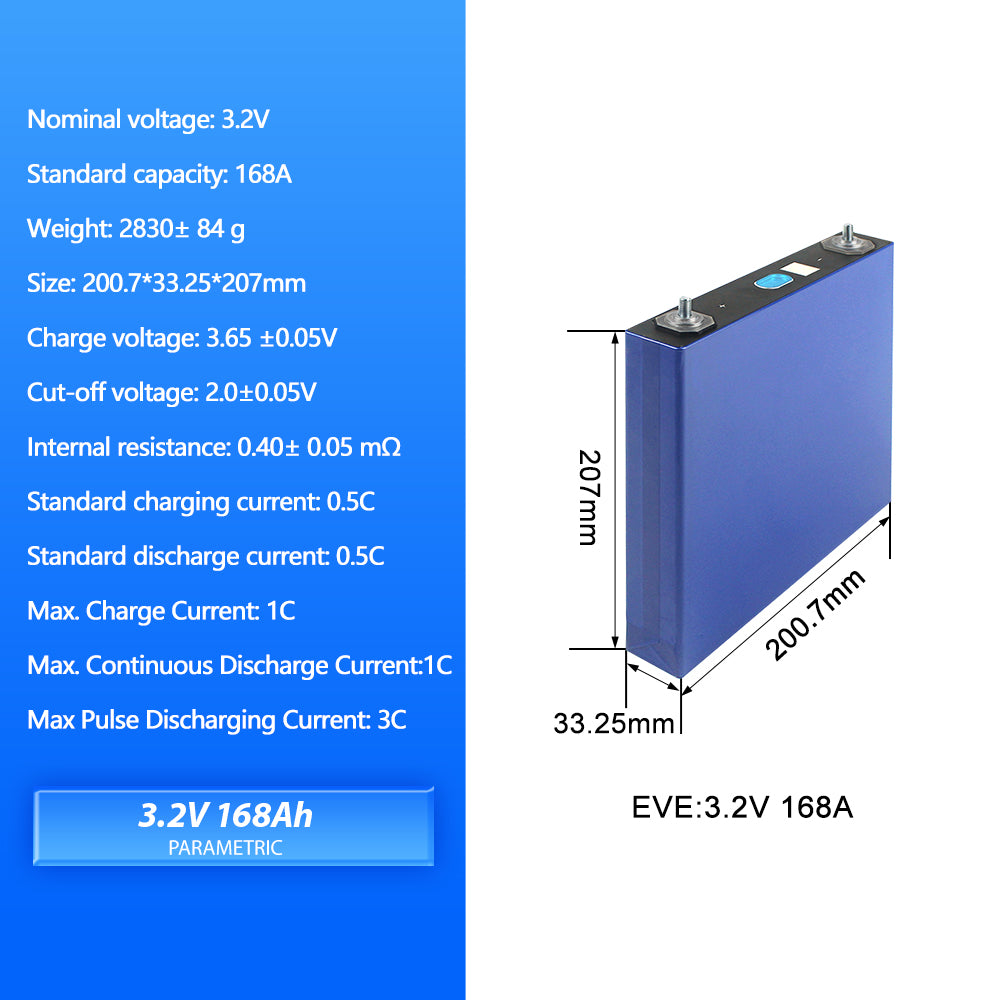 EVE 3.2V 168Ah Rechargeable Lifepo4 A Grade Batteries 4-16PCS 4000+ Cycle For DIY 12V 24V 48V 150Ah Solar Energy Storage Battery Pack